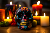 sugar skull with candles