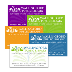 Wallingford Public Library cards in multiple colors