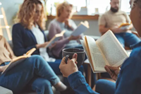 group of people reading books