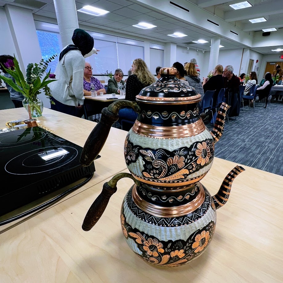 Turkish coffee event showing ornate coffee pots