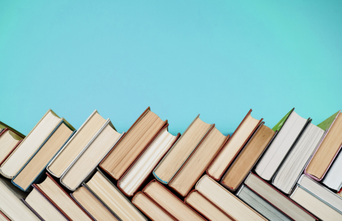 Books on a blue background