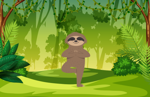 Cartoon Sloth doing tree pose