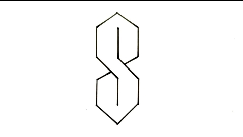 The cool S that is commonly drawn or doodled on things. It is a block letter S that appears to loop back on itself. It is in black and white. 