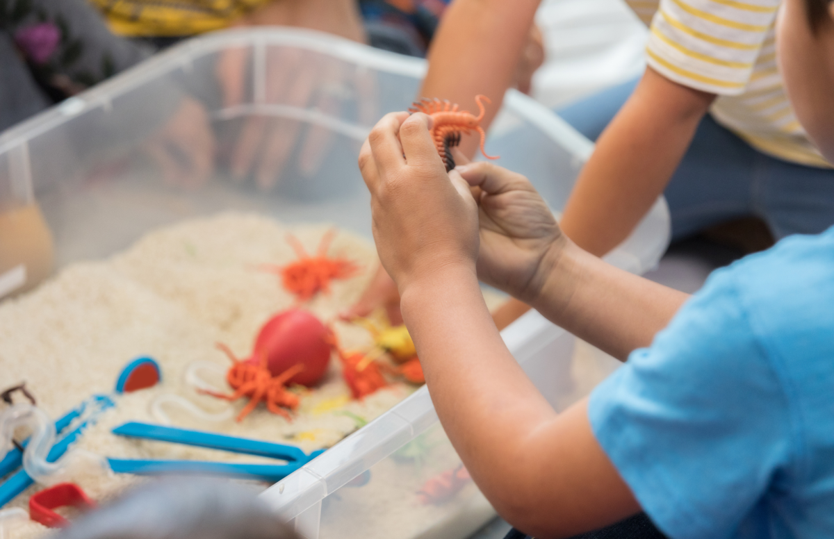 Child with hands in a sandbox