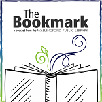 logo of The Bookmark podcast, an open book with a curling bookmark