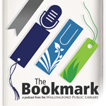 logo of The Bookmark podcast, an open book with a curling bookmark